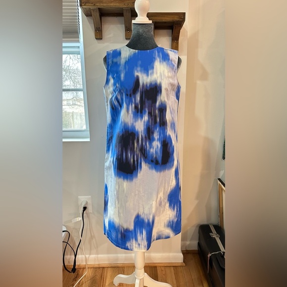 NWT Carolina Herrera Sleeveless Shift Dress Blue Abstract Size 4 - Picture 4 of 11